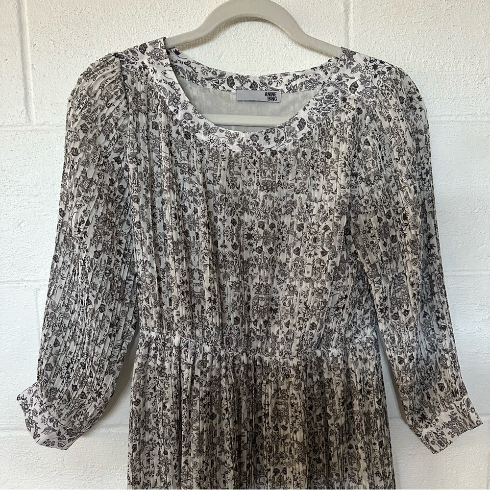 ANINE BING Women's XS Black and White Floral Mini Dress - Picture 7 of 8